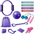 Home Pilates Kit for Women, Workout Set with 12.9" Ring, 9.8" Mini Ball, 4 Fabric Bands, Figure-8 Band, Stretch Band, D-Ring Strap, Cordless Jump Rope, Socks, Carry Bag
