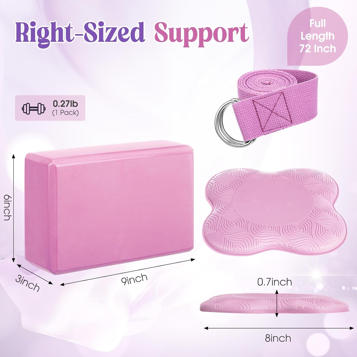 5-piece yoga gear set (includes yoga blocks, knee pads, and stretching straps); made of premium soft foam; suitable for Pilates, meditation, general fitness, balance exercises, and deepening stretches.