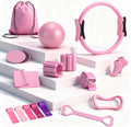 Pilates Equipment Kit for Home Workouts - 18pcs Set- 14'' Pilates Ring and Ball Set for Women, Pilates/Yoga Accessories Kit with Wrist Weights, Resistance Bands, Core Sliders, Yoga Strap