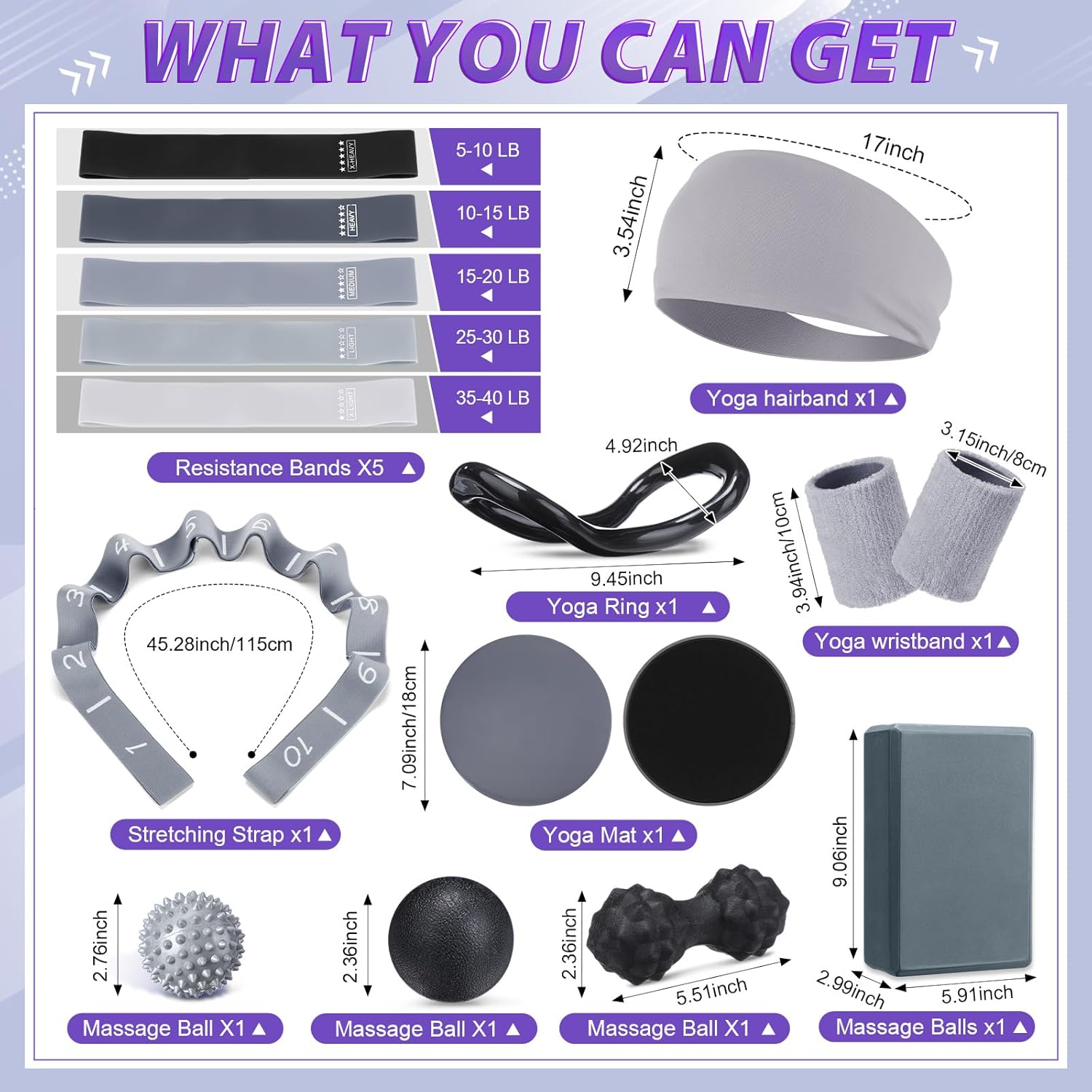 24 Pcs Pilates Kit, Home Pilate Equipment for Women, Pilates Ring and Ball Set with Stretching Strap, Water Bottle, Magic Circle, Yoga Ring, Gym Bag, Resistance Band, Anti Slip Sock