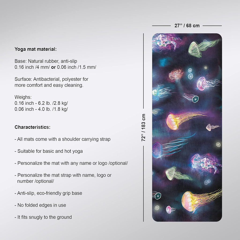 Glow Fitness Mat, Colrful Pilates Rug, Sea Life Anti-slip Workout Pad, 27"x72" (68x183cm), Y-94