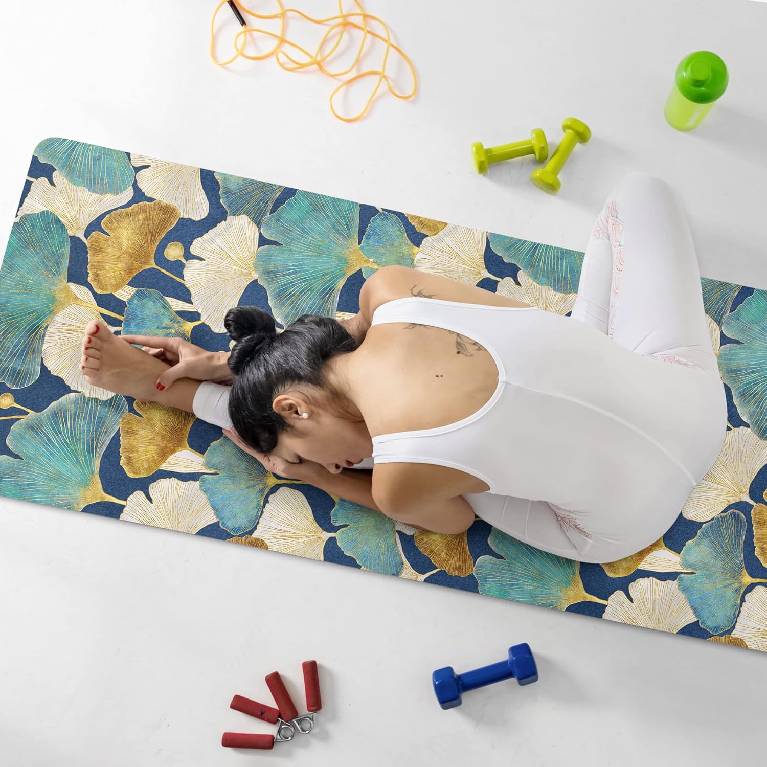 Floral Yoga Mat, Ginko Leaves Fitness Pad, Custom Anti-slip Workout Rug, 27"x72" (68x183cm), Y-222