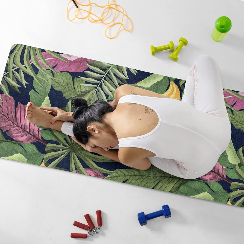 Tropical Fitness Pad, Banana Leaves Yoga Mat, Custom Anti-slip Workout Rug, 27"x72" (68x183cm), Y-219