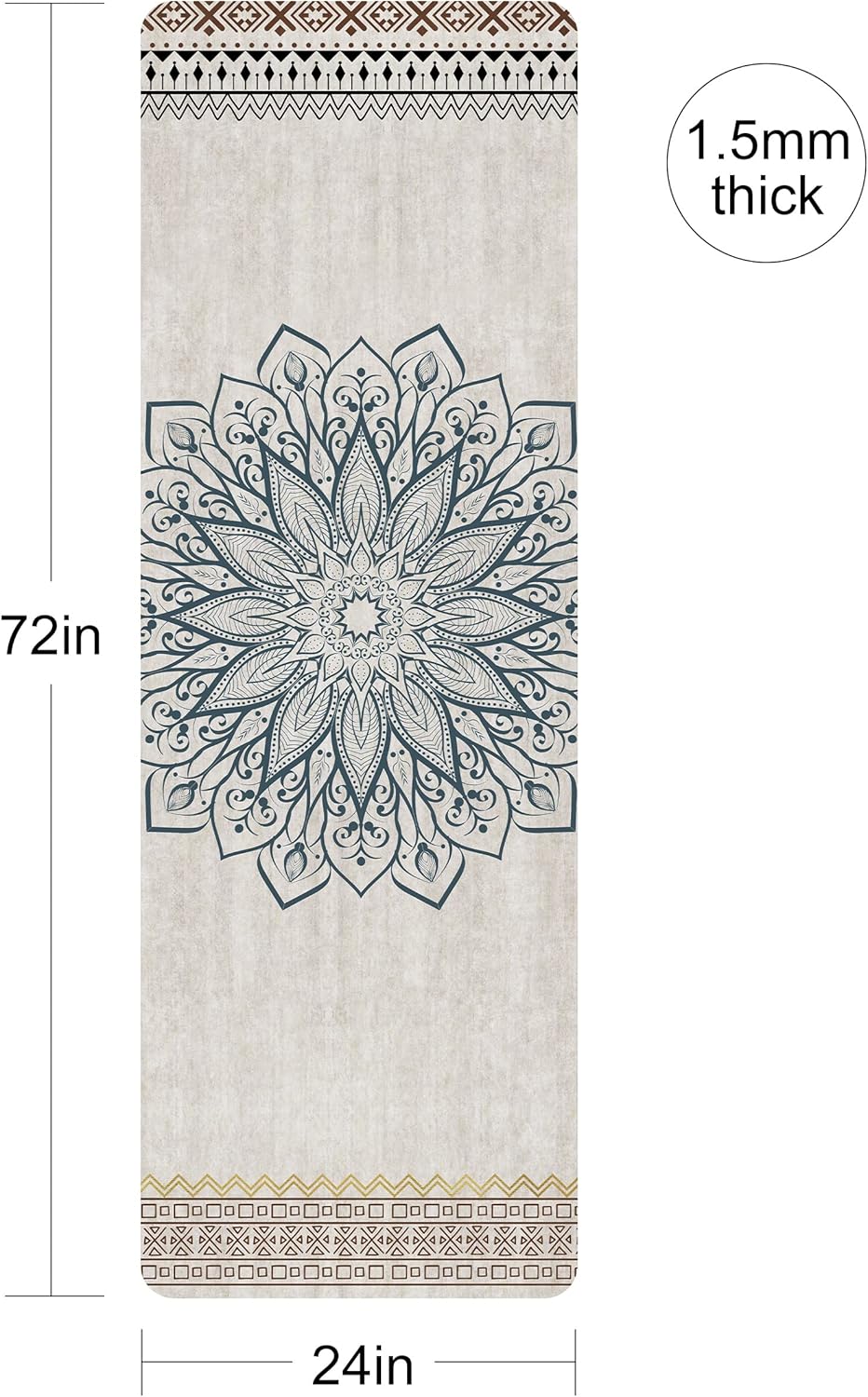 Printed Travel Yoga Mat-1/16 Inch Thick Non Slip Fitness Workout Mat with Carrying Bag, Foldable Lightweight Suede & Natural Rubber Yoga Mat for Yoga Pilates and Fitness 72" L x 24" W x 1.5mm